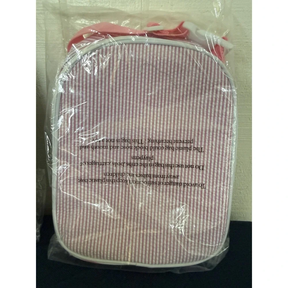 Seersucker Insulated Lunch Bags Pink and Blue Striped Kids Totes - Picture 4 of 6